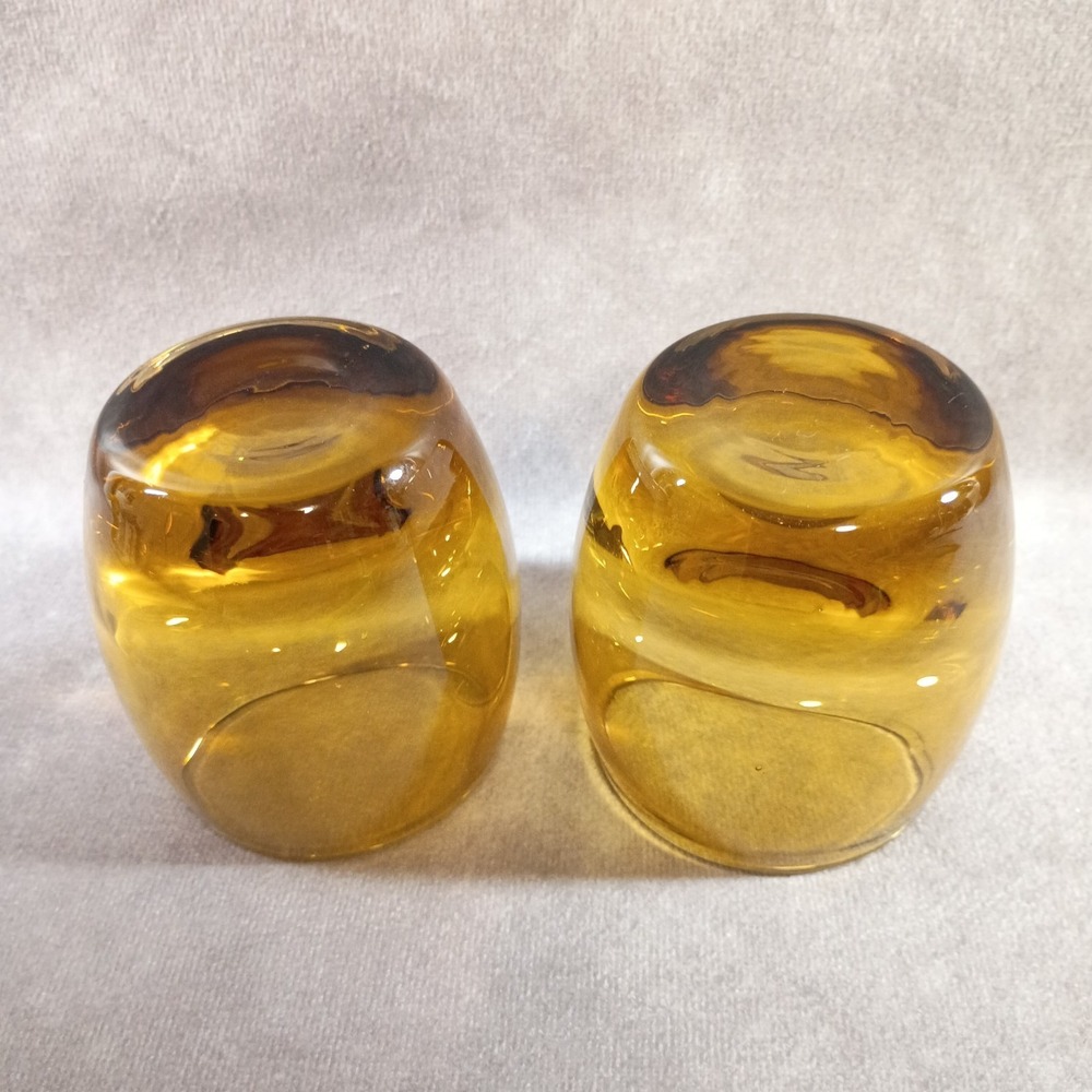2 CRATE & BARREL Diva Amber Hand Blown Glass Votive Candle Holders Made Poland - Picture 4 of 4